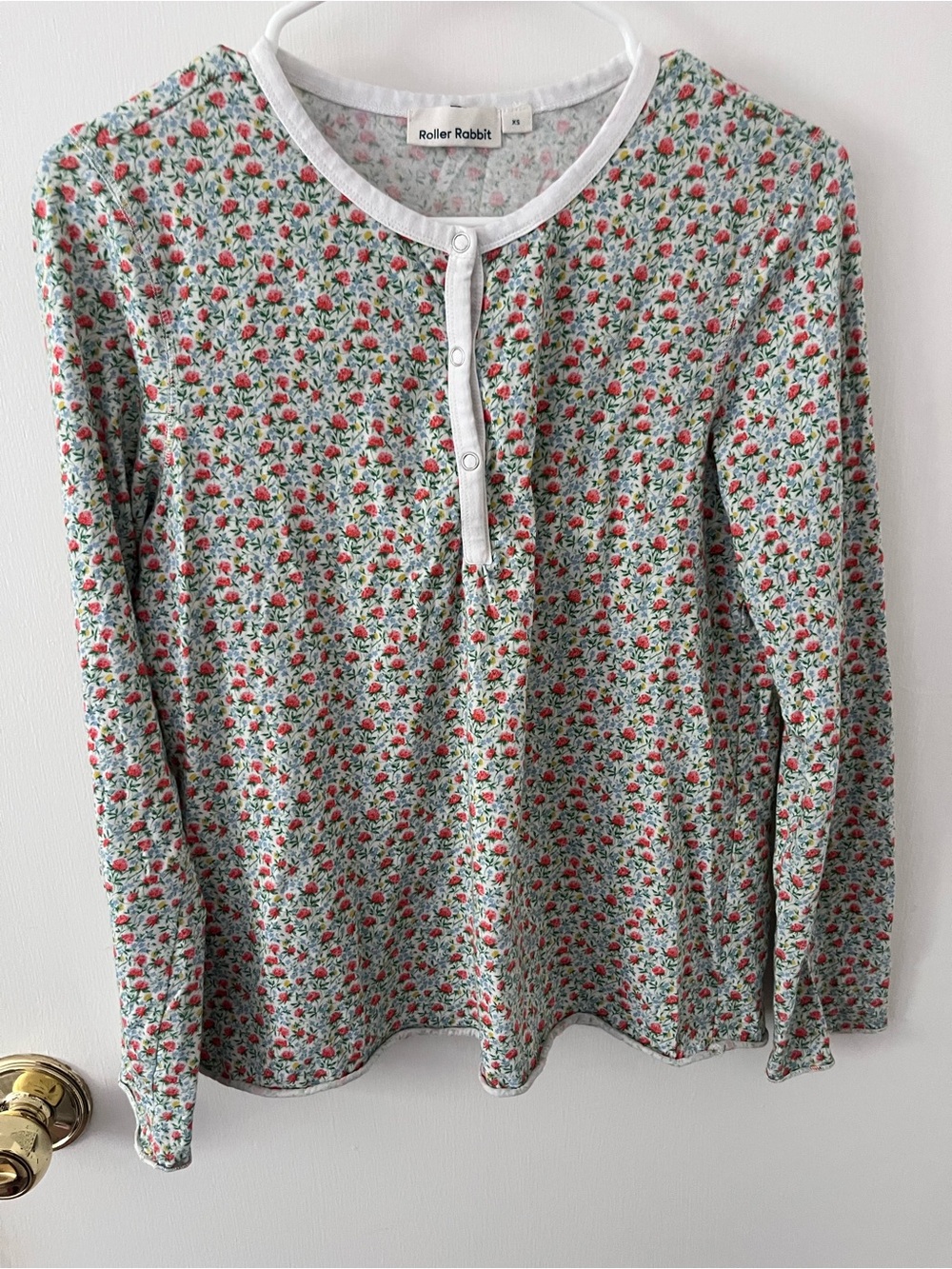 Roller Rabbit Enna Floral Henley Pajama Top Long Sleeve Shirt XS
